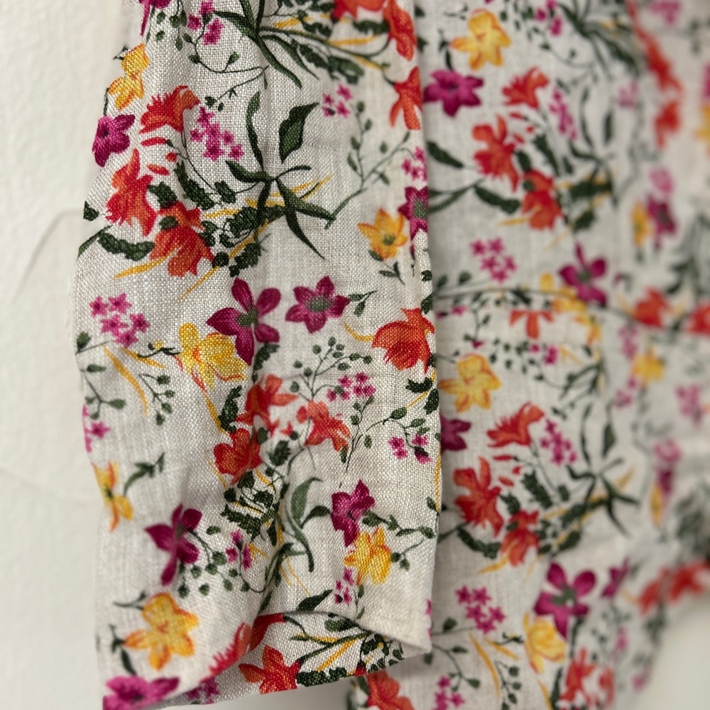 Forever 21 Red & beige Floral Blazer Lightweight Suit Jacket size XS 100% Linen - Picture 2 of 13